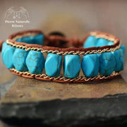 Bracelet wrap "Dignité" en Turquoise | Bracelets | pierre naturelle bijoux