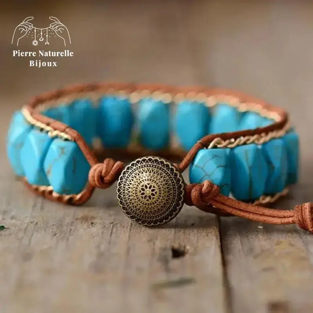 Bracelet wrap "Dignité" en Turquoise | Bracelets | pierre naturelle bijoux