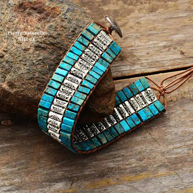 Bracelet wrap "Divin" en Turquoise | Bracelets | pierre naturelle bijoux