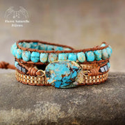Bracelet wrap "Univers" en Turquoise | Bracelets | pierre naturelle bijoux
