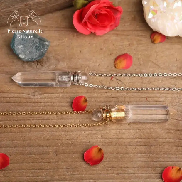 Collier diffuseur de parfum en Cristal de roche | Colliers | pierre naturelle bijoux