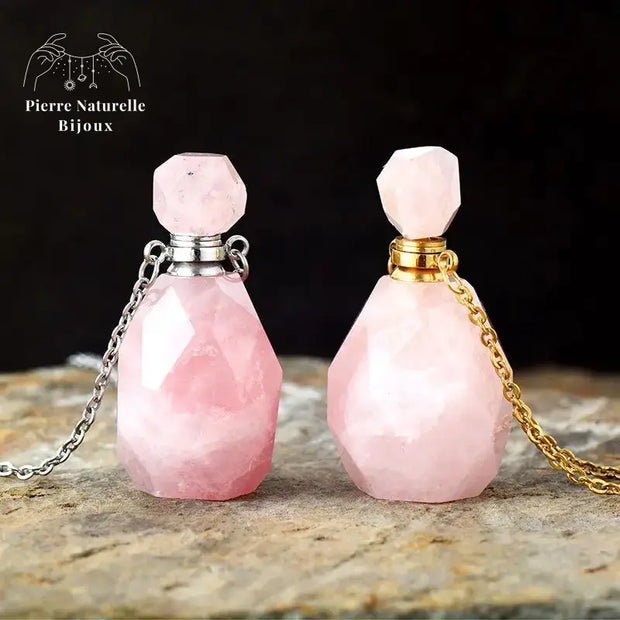 Collier diffuseur de parfum en pierre Quartz rose | Colliers | pierre naturelle bijoux