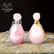 Collier diffuseur de parfum en pierre Quartz rose | Colliers | pierre naturelle bijoux