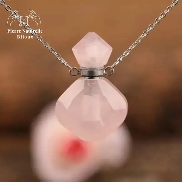Collier diffuseur de parfum en quartz rose