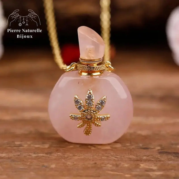 Collier diffuseur de parfum "Cérès" en quartz rose